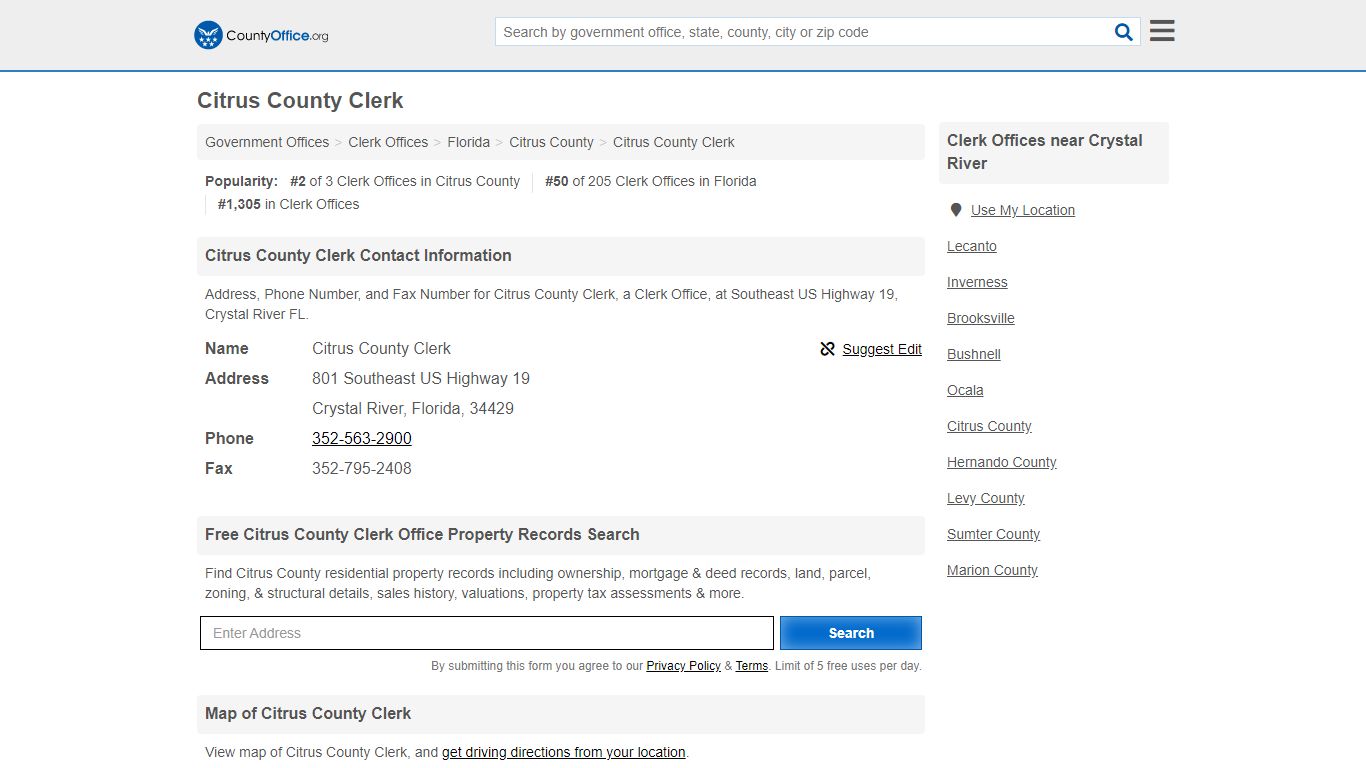 Citrus County Clerk - Crystal River, FL (Address, Phone, and Fax)